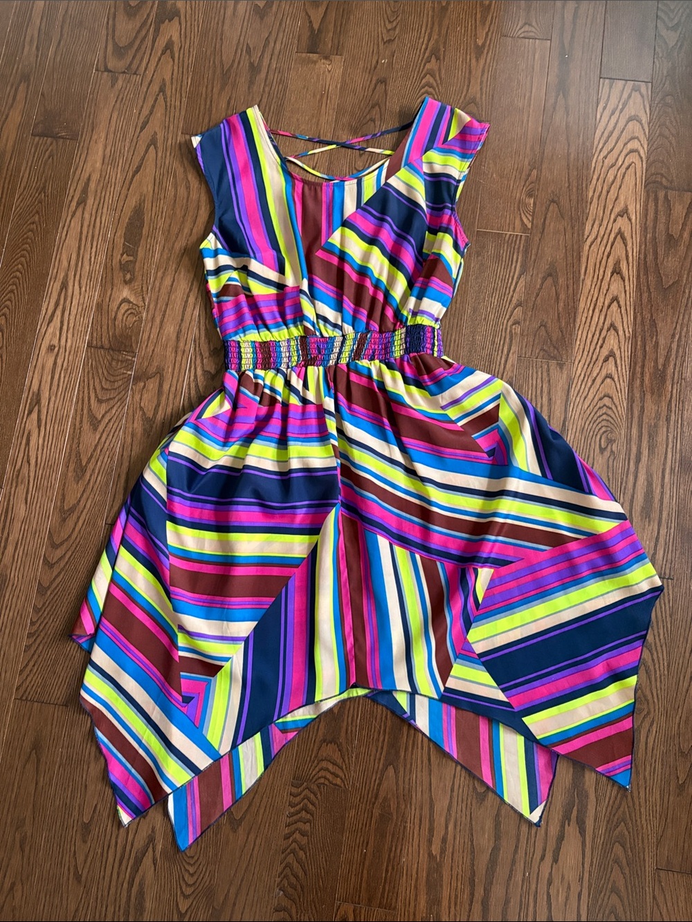 Xhilaration Bright Multicolor Striped Asymmetrical Dress